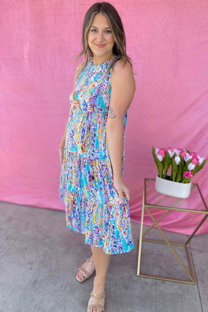 Layla Floral Round Neck Tiered Tank Midi Dress - Be You Boutique