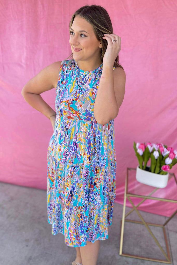 Layla Floral Round Neck Tiered Tank Midi Dress - Be You Boutique