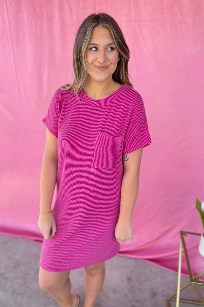 Cameron Ribbed Round Neck Short Sleeve Dress - Be You Boutique