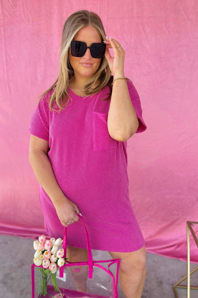 Cameron Ribbed Round Neck Short Sleeve Dress - Be You Boutique