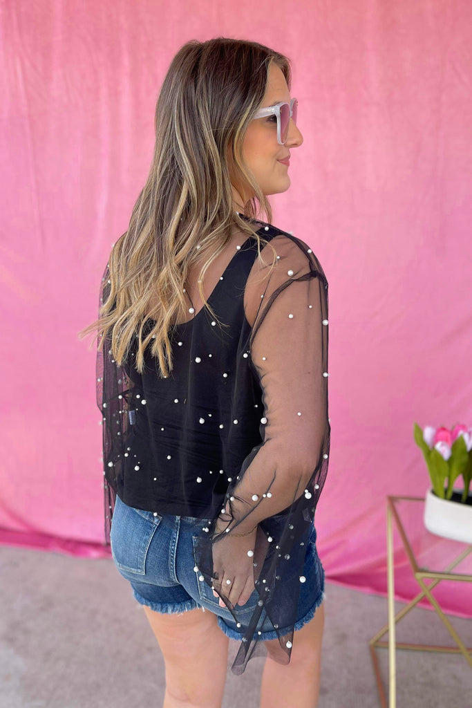 Sunni Sheer Mesh Kimono Top with Front Tie and Pearl Detailing - Be You Boutique