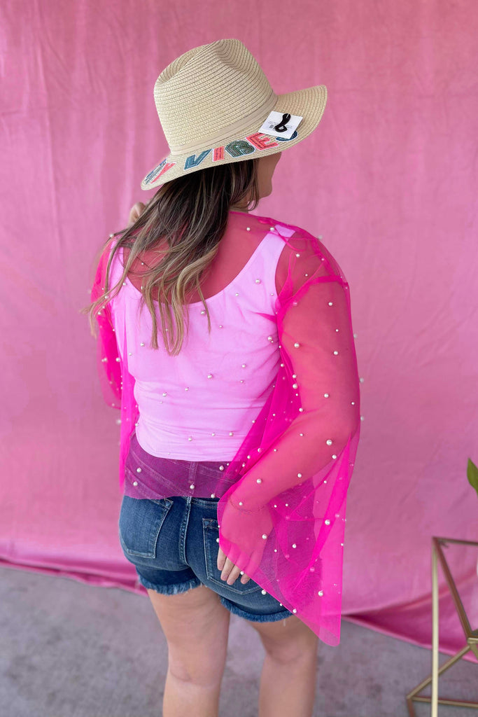 Sunni Sheer Mesh Kimono Top with Front Tie and Pearl Detailing - Be You Boutique