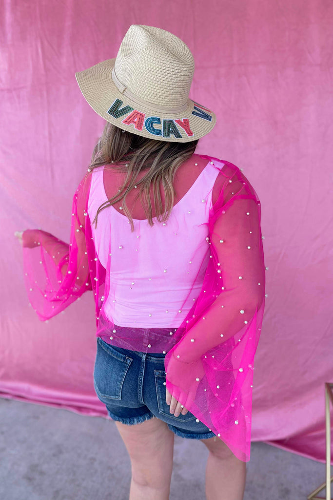 Sunni Sheer Mesh Kimono Top with Front Tie and Pearl Detailing - Be You Boutique