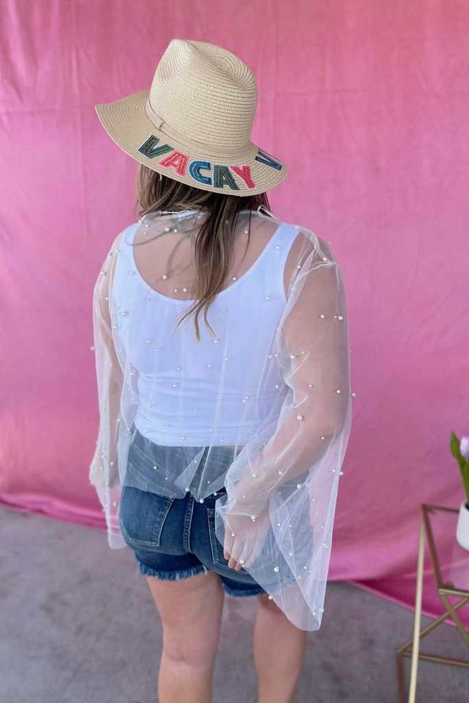 Sunni Sheer Mesh Kimono Top with Front Tie and Pearl Detailing - Be You Boutique