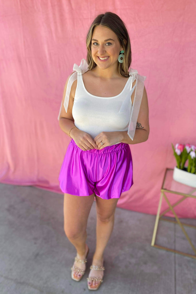 Darling Shiny French Terry Bubble Shorts - Be You Boutique