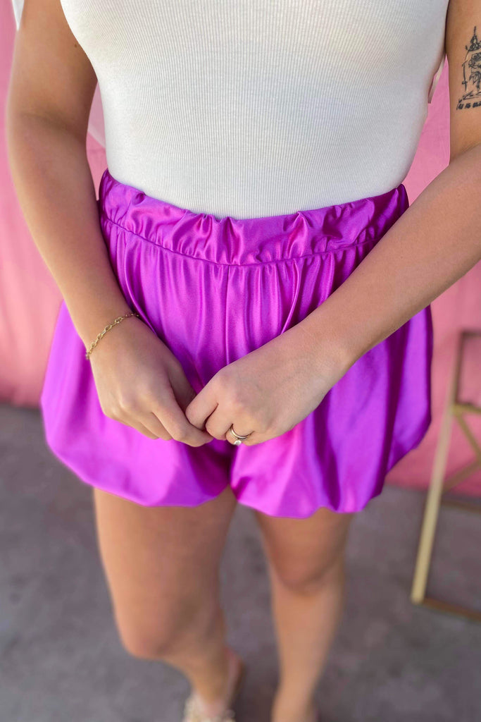 Darling Shiny French Terry Bubble Shorts - Be You Boutique