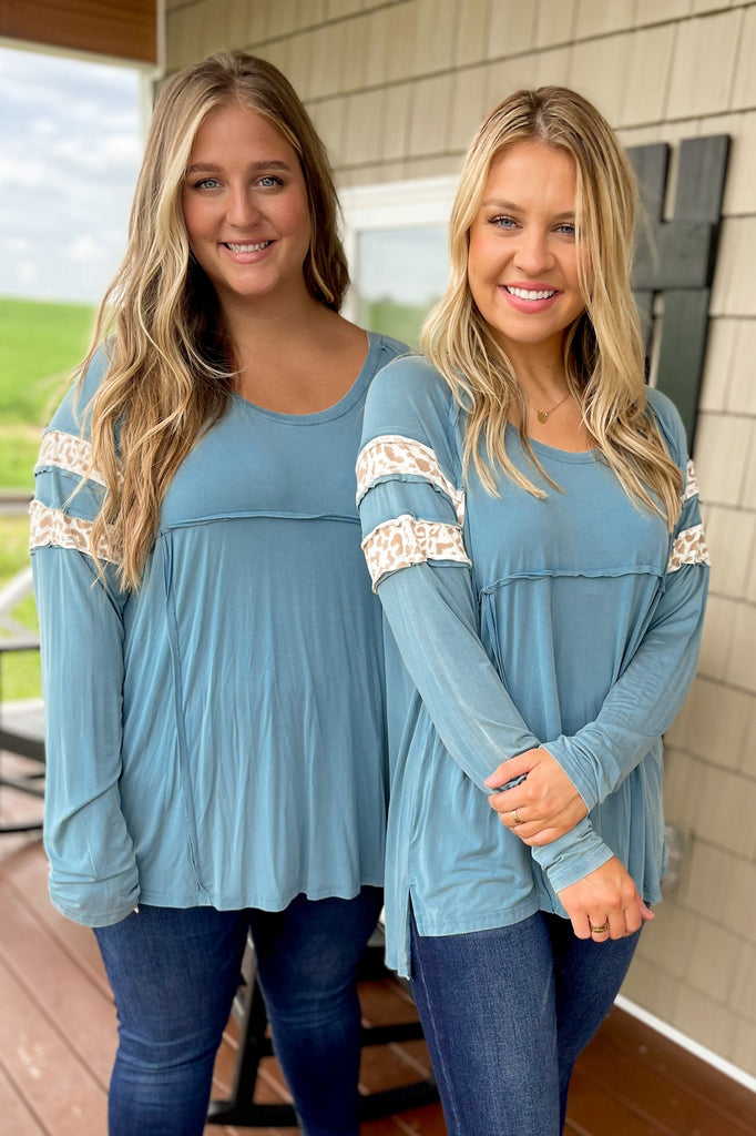 Wanda Long Sleeve Top with Animal Print Accents - Be You Boutique