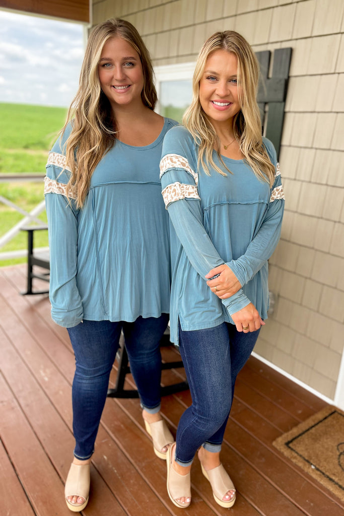 Wanda Long Sleeve Top with Animal Print Accents - Be You Boutique