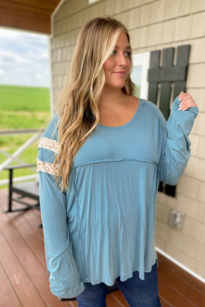 Wanda Long Sleeve Top with Animal Print Accents - Be You Boutique