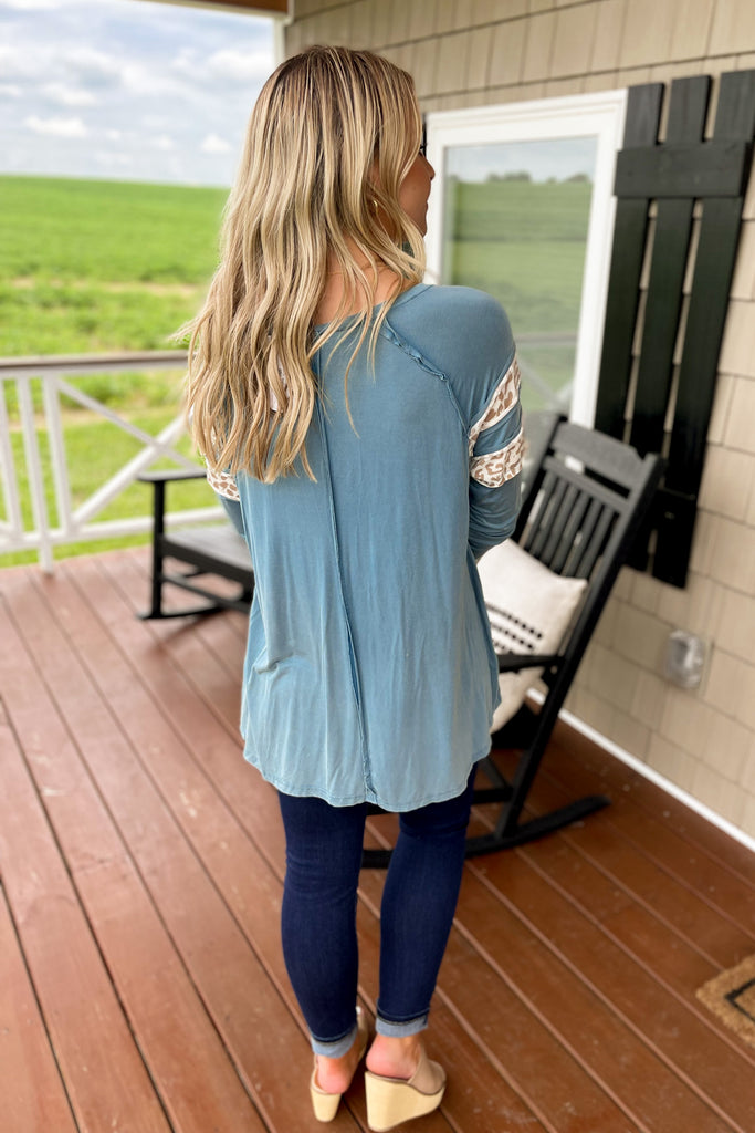 Wanda Long Sleeve Top with Animal Print Accents - Be You Boutique