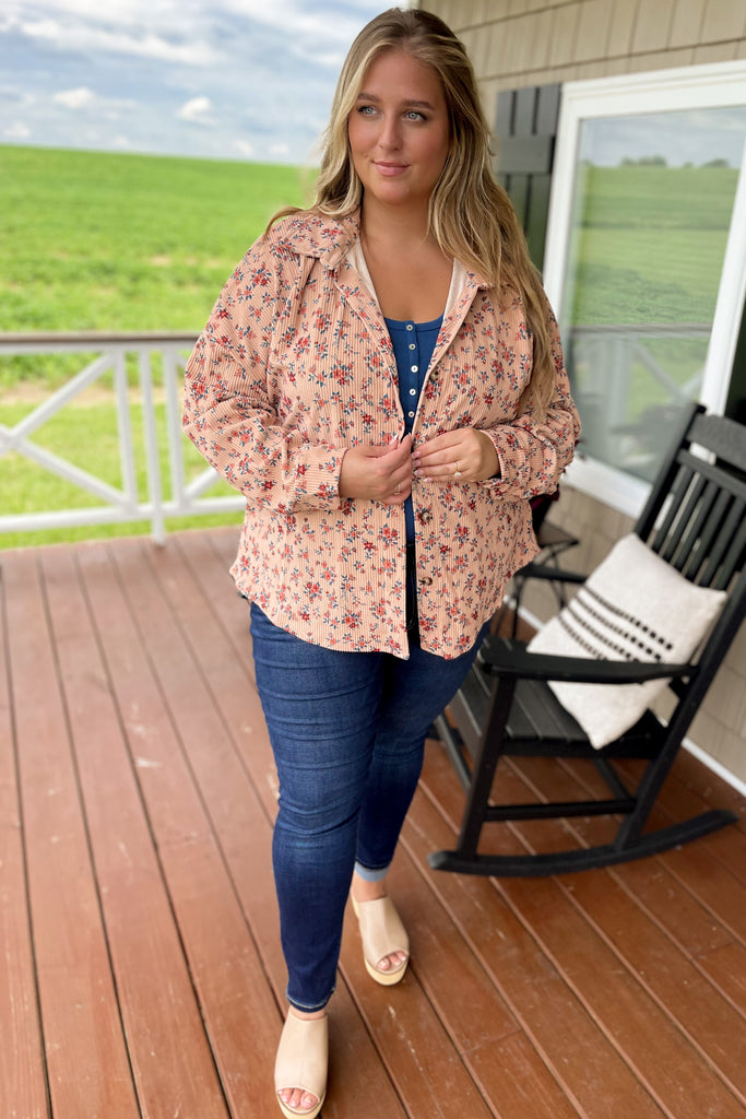 Ariana Corduroy Floral Top - Be You Boutique