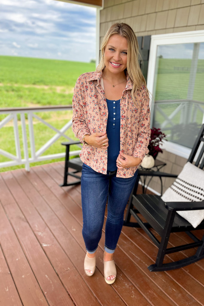Ariana Corduroy Floral Top - Be You Boutique