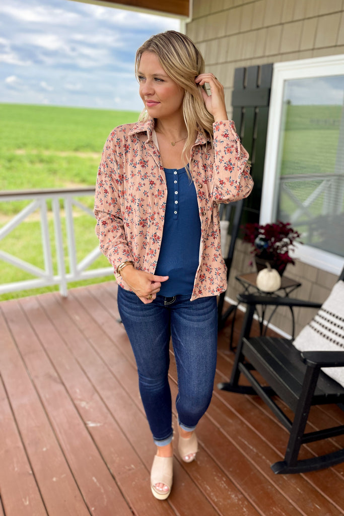 Ariana Corduroy Floral Top - Be You Boutique