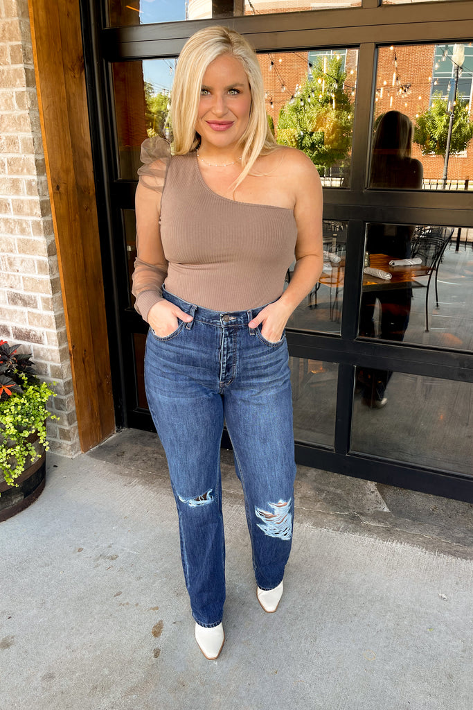 Melody One Shoulder Mesh Sleeve Bodysuit - Be You Boutique