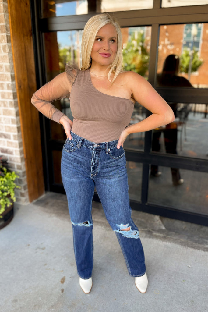 Melody One Shoulder Mesh Sleeve Bodysuit - Be You Boutique