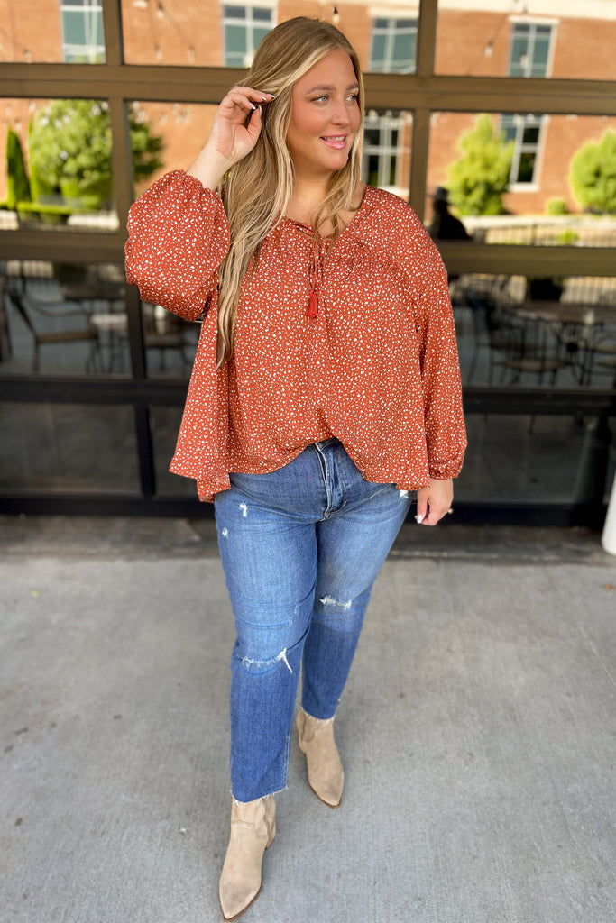 Paisley Ruffled Rust Floral Top - Be You Boutique
