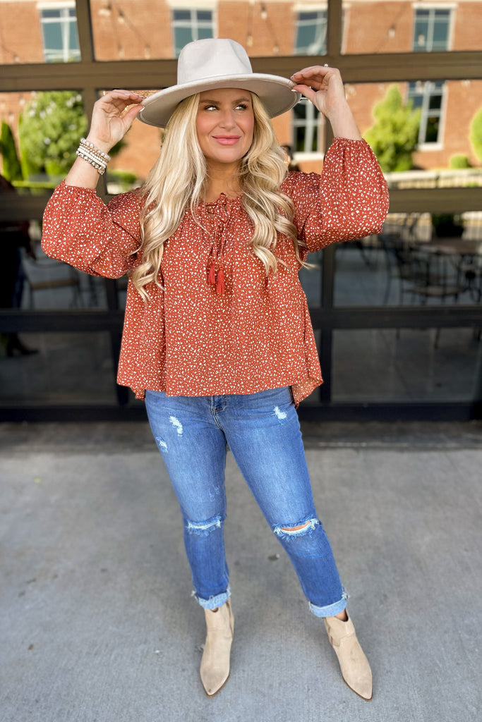 Paisley Ruffled Rust Floral Top - Be You Boutique