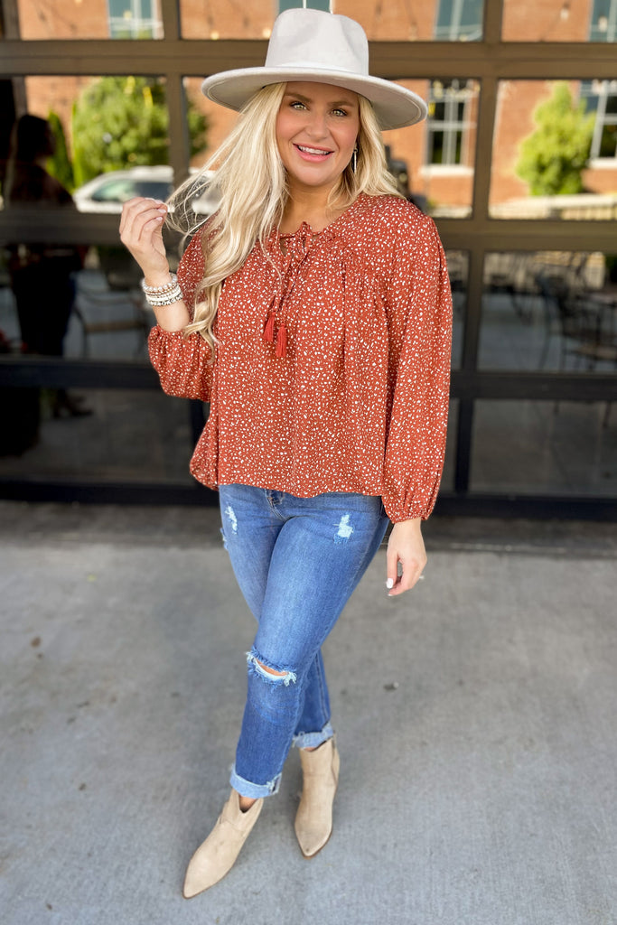 Paisley Ruffled Rust Floral Top - Be You Boutique