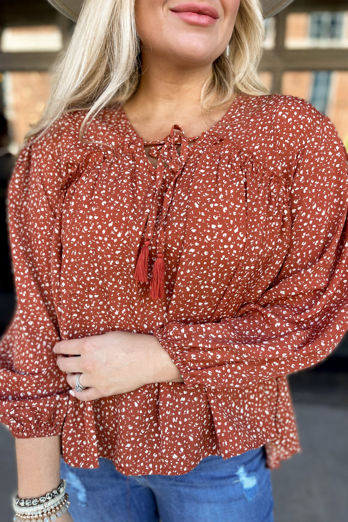 Paisley Ruffled Rust Floral Top - Be You Boutique