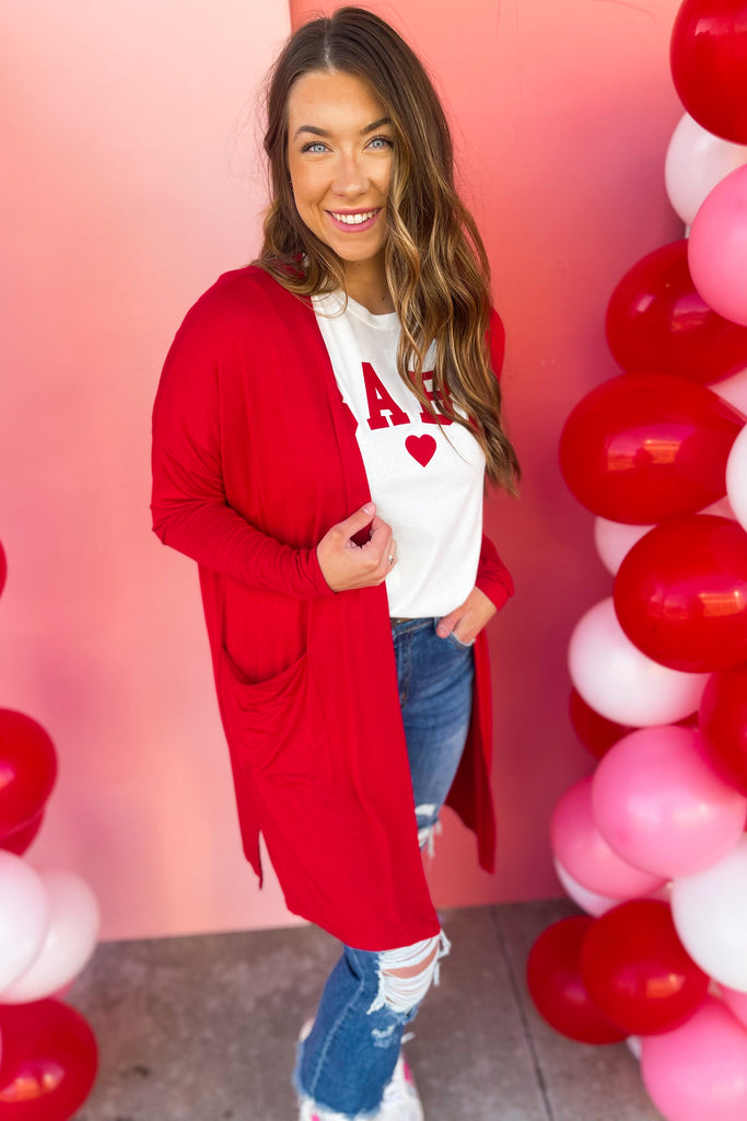 Ruby Red Soft Mid-Length Cardigan - Be You Boutique