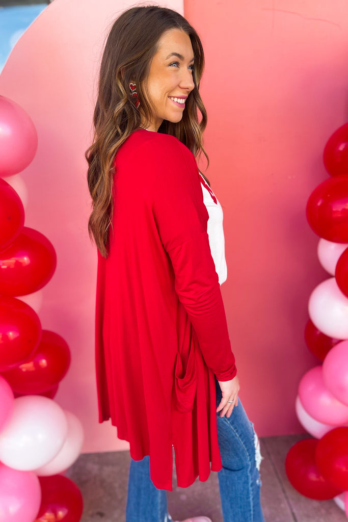 Ruby Red Soft Mid-Length Cardigan - Be You Boutique