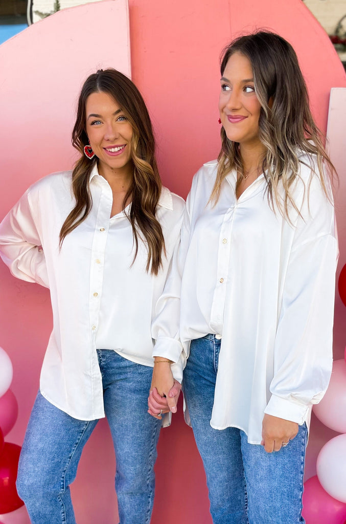 Marilyn Long Sleeve Button Up Satin Top - Be You Boutique