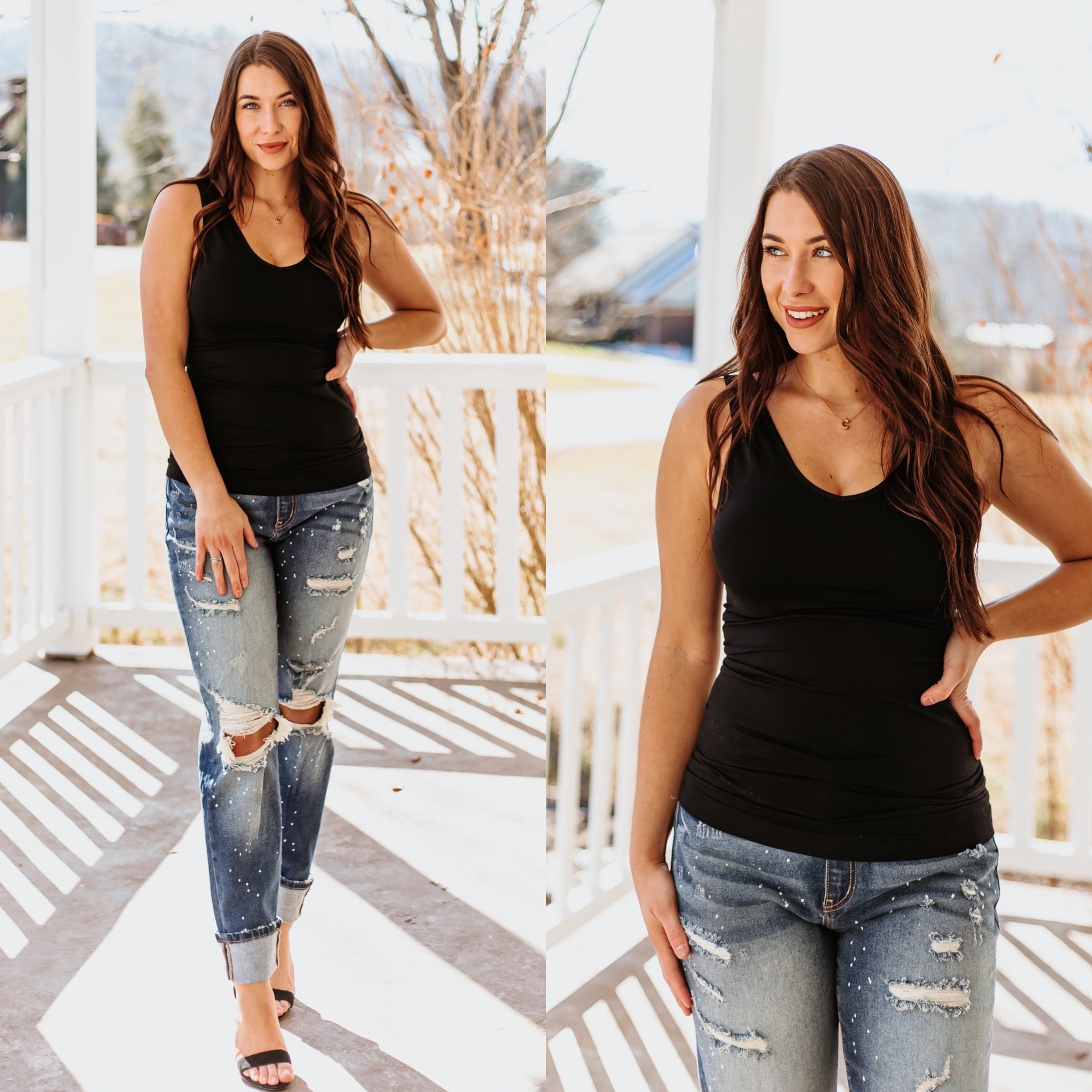 Cathy Basic Reversible Seamless Tank ~ Black - ShopBeYouBoutique