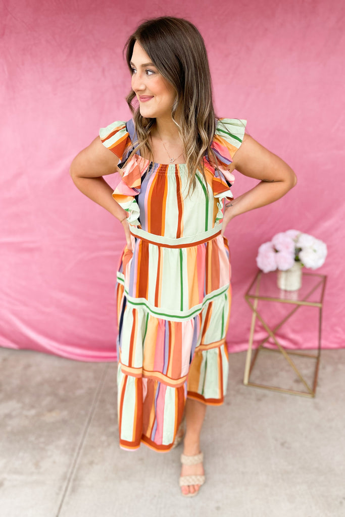 Cora High Neck Striped Tiered Maxi Dress - Be You Boutique