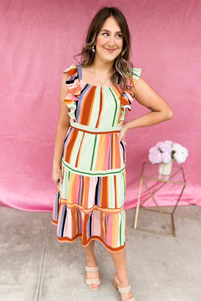 Cora High Neck Striped Tiered Maxi Dress - Be You Boutique