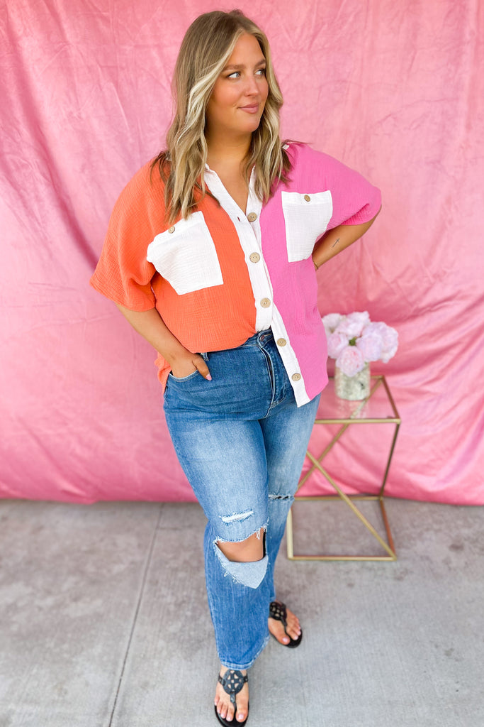 Moria Gaulze Color Block Short Sleeve Top - Be You Boutique