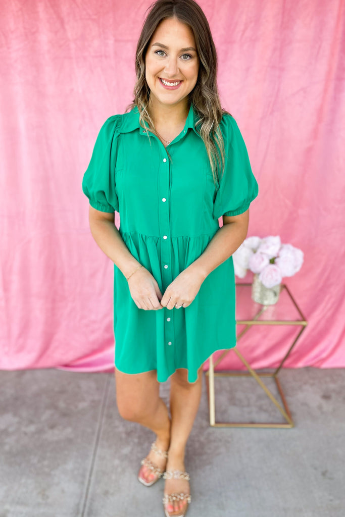 Eloise Collared Short Sleeve Button Up Dress - Be You Boutique