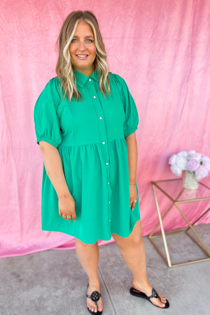 Eloise Collared Short Sleeve Button Up Dress - Be You Boutique