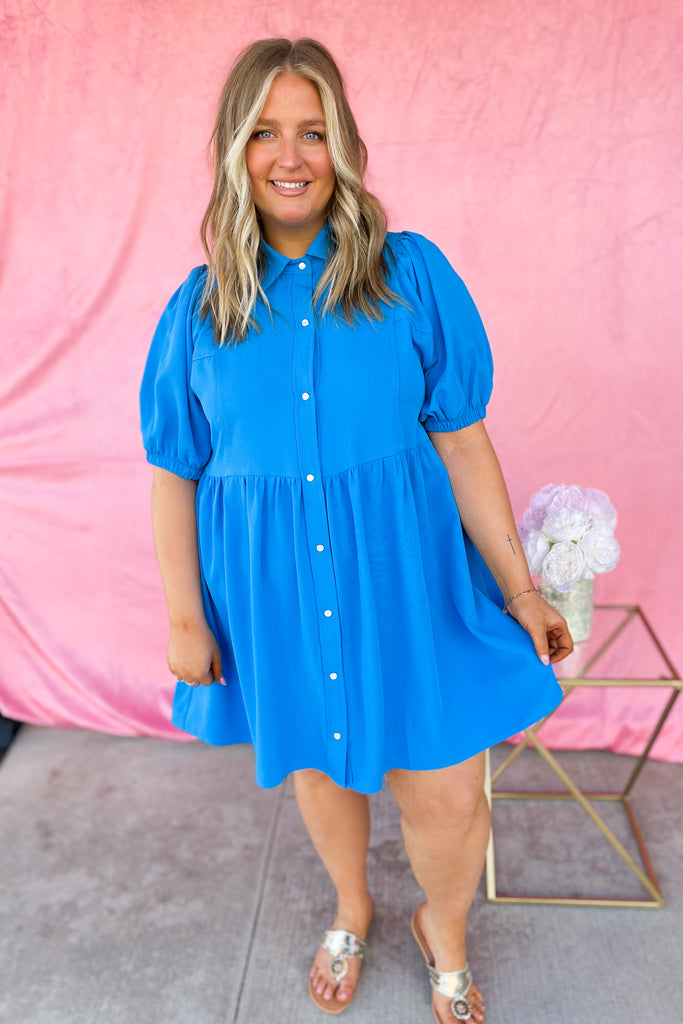 Eloise Collared Short Sleeve Button Up Dress - Be You Boutique