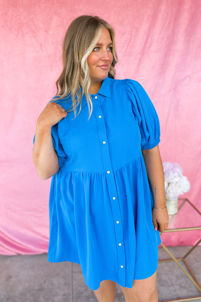 Eloise Collared Short Sleeve Button Up Dress - Be You Boutique