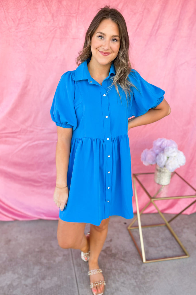 Eloise Collared Short Sleeve Button Up Dress - Be You Boutique