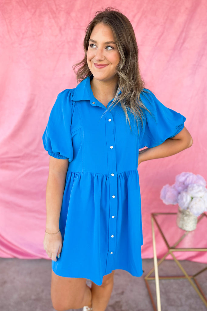 Eloise Collared Short Sleeve Button Up Dress - Be You Boutique