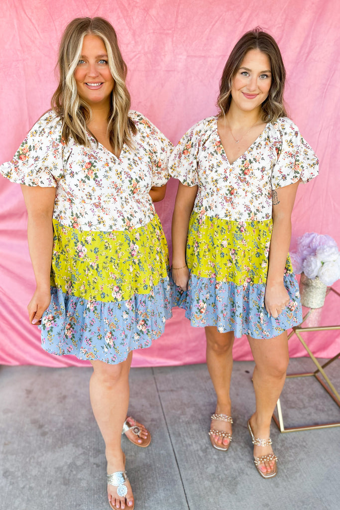 Ozzy Colorblock Floral Print V Neck Dress - Be You Boutique