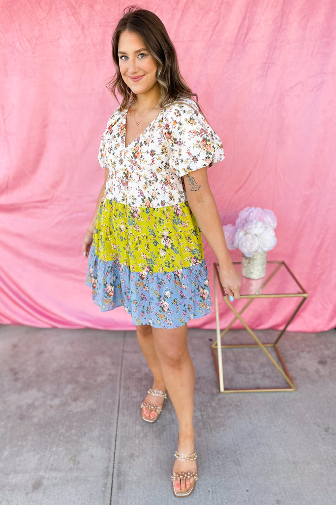 Ozzy Colorblock Floral Print V Neck Dress - Be You Boutique