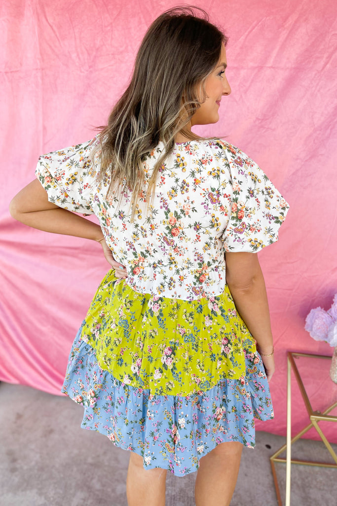 Ozzy Colorblock Floral Print V Neck Dress - Be You Boutique