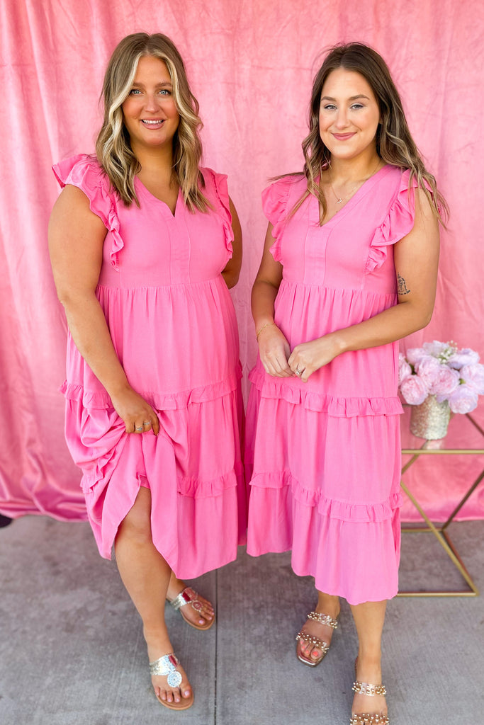 Lisa V Neck Ruffle Sleeve Tiered Midi Dress - Be You Boutique