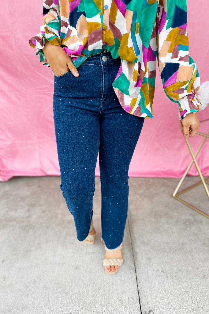 Risen Crystal High Rise Rhinestone Embellished Jeans - Be You Boutique