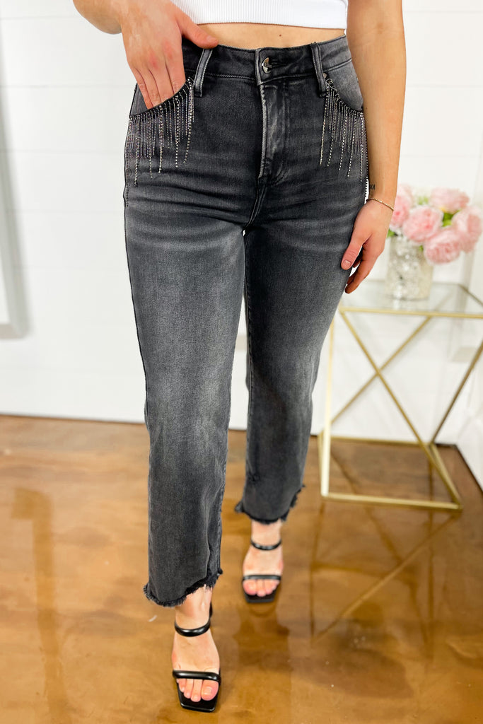 Risen Maddox High Rise Embellished Straight Jeans - Be You Boutique