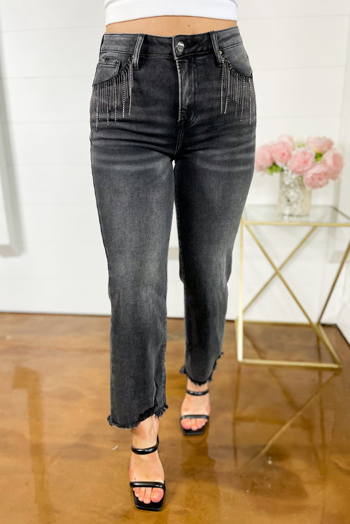 Risen Maddox High Rise Embellished Straight Jeans - Be You Boutique