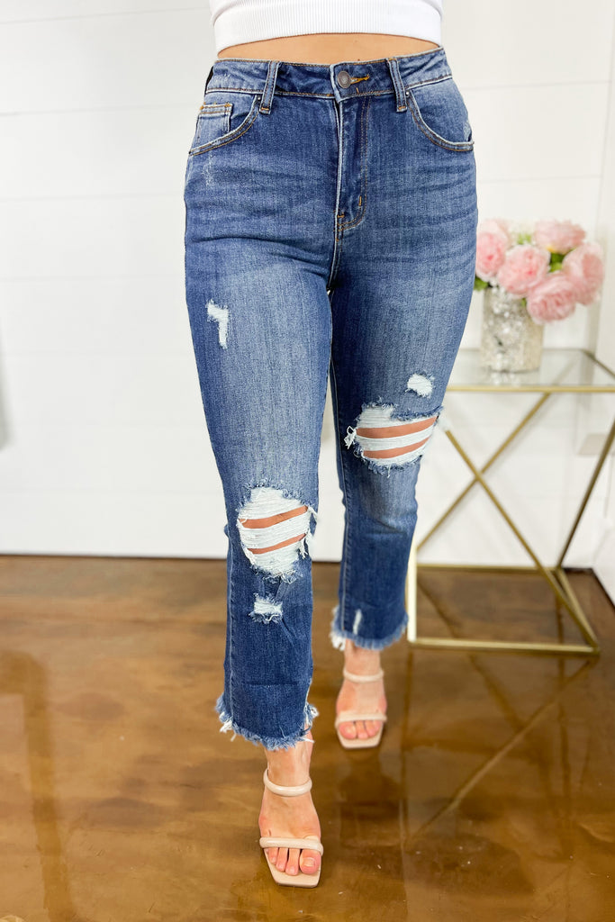 Risen Jarvis High Rise Distressed Ankle Straight Jeans - Be You Boutique