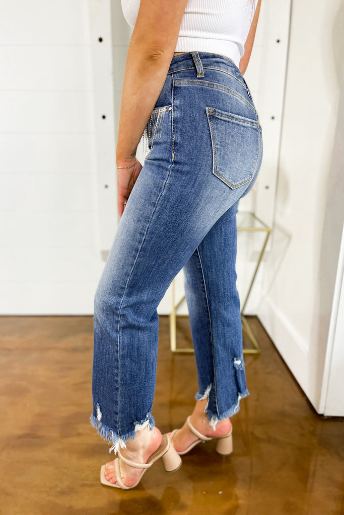 Risen Maddox High Rise Embellished Straight Jeans - Be You Boutique