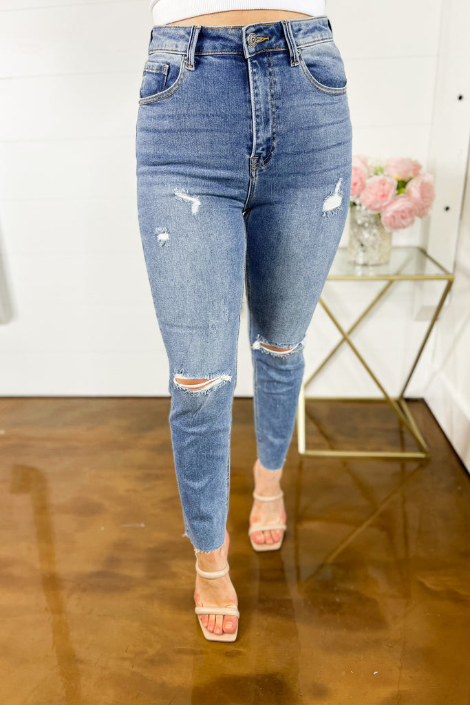 Risen McKenzie High Rise Distressed Relax Fit Skinny Jeans - Be You Boutique