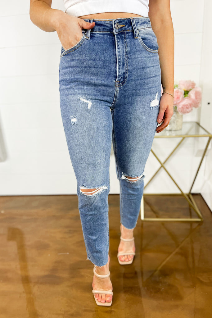 Risen McKenzie High Rise Distressed Relax Fit Skinny Jeans - Be You Boutique