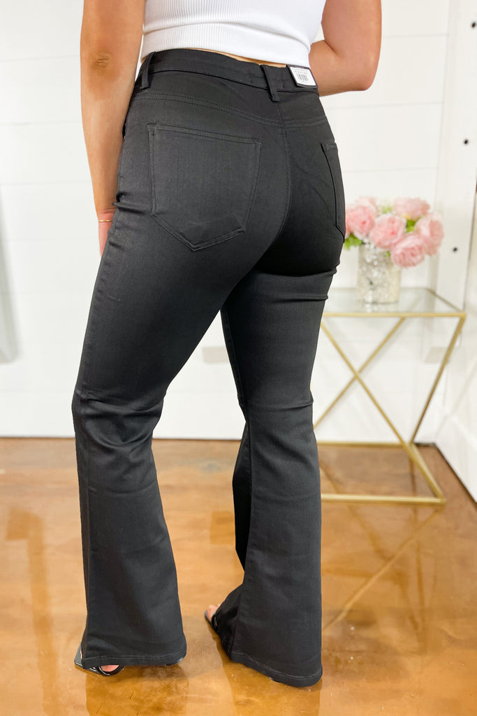 Risen Midnight Black Coated Flare Jeans - Be You Boutique