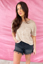 Clara Short Sleeve Washed Knit Pocket Tee - Be You Boutique
