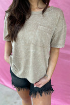Clara Short Sleeve Washed Knit Pocket Tee - Be You Boutique